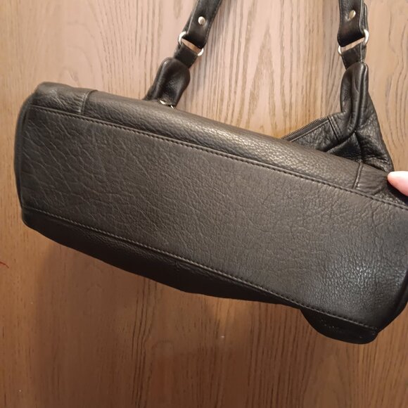 GAL vintage black leather multi pocket single strap shoulder bag purse - Picture 4 of 15